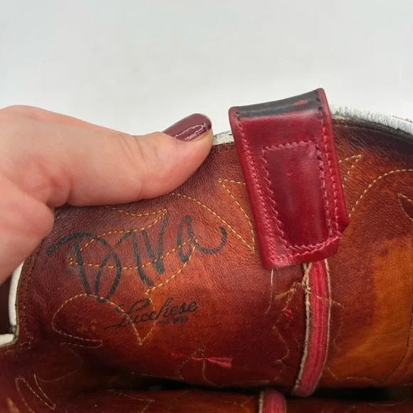 Lucchese Women’s Western Cowboy Boots Red Teal & Brown Distressed Leather Size 7 - Picture 15 of 17